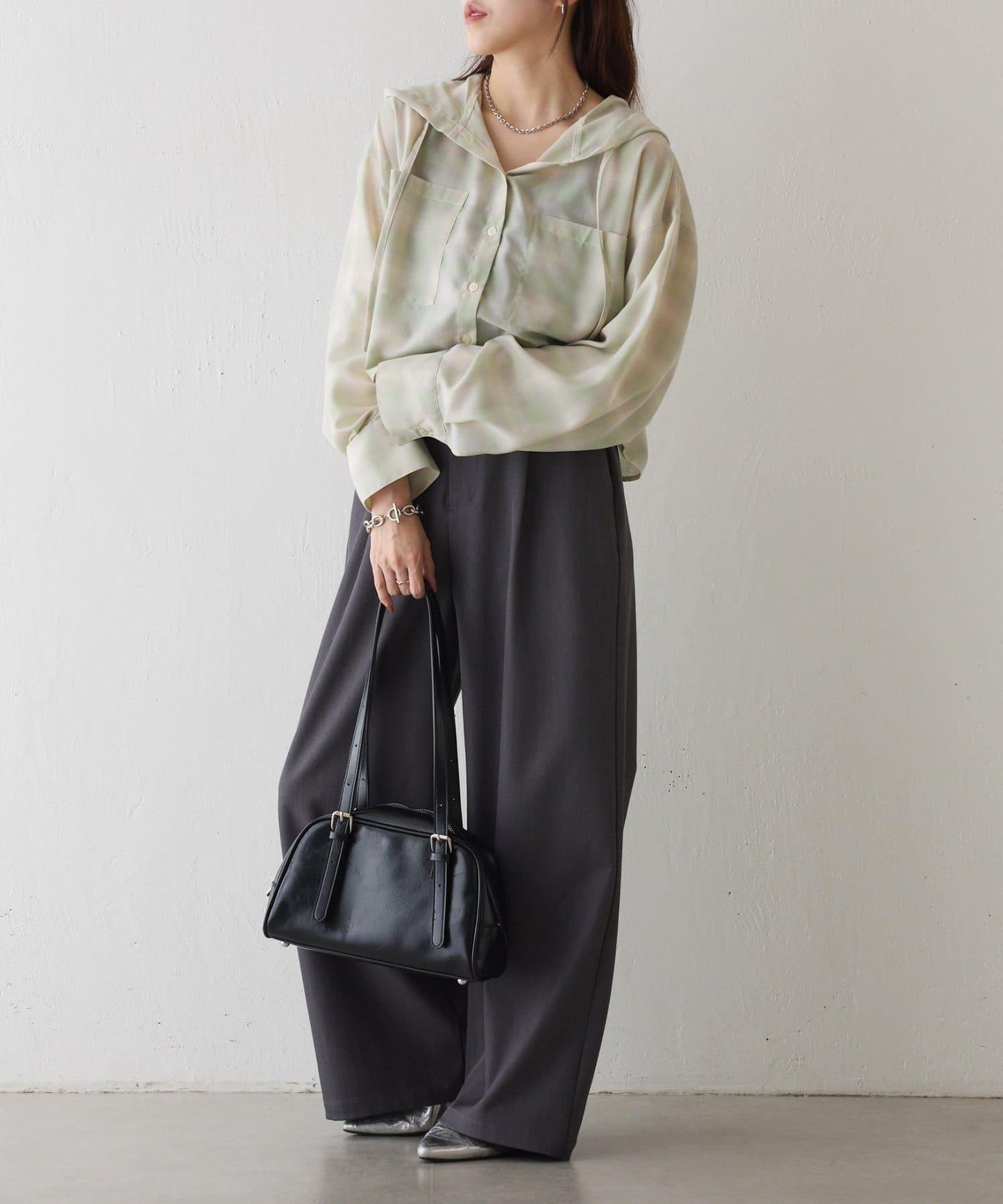 格紋連帽短款襯衫