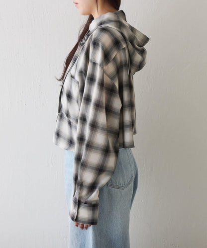 格紋連帽短款襯衫