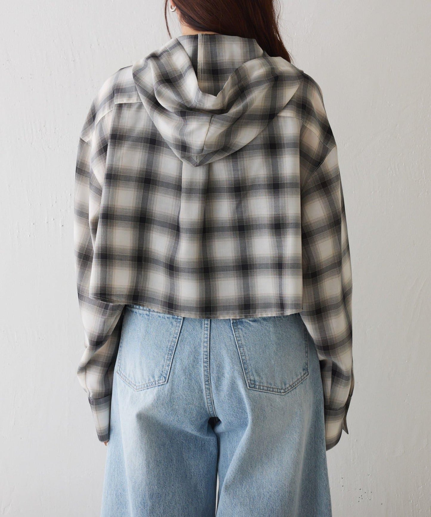 格紋連帽短款襯衫