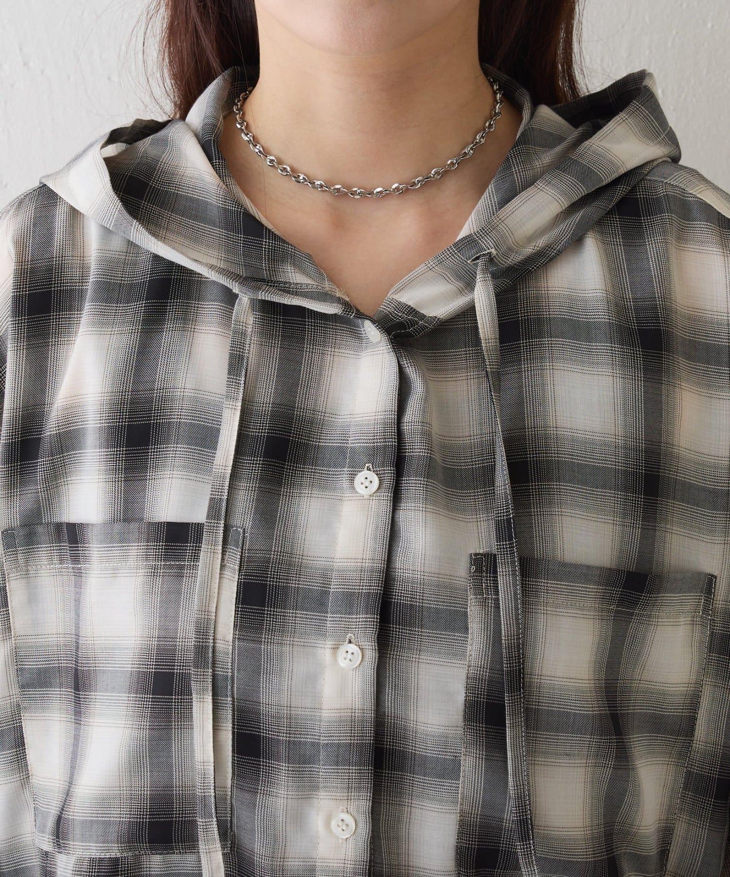 格紋連帽短款襯衫