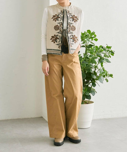 《ショート丈/綿麻素材》 花卉刺繡 棉麻質感 馬甲 SUM1 STYLE款