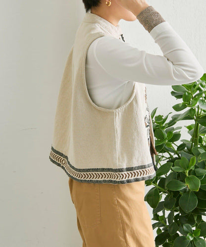 《ショート丈/綿麻素材》 花卉刺繡 棉麻質感 馬甲 SUM1 STYLE款