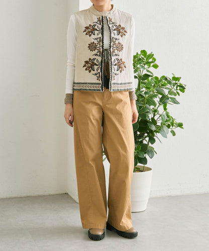 《ショート丈/綿麻素材》 花卉刺繡 棉麻質感 馬甲 SUM1 STYLE款