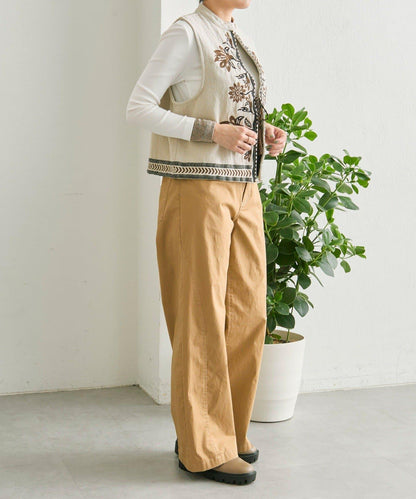 《ショート丈/綿麻素材》 花卉刺繡 棉麻質感 馬甲 SUM1 STYLE款