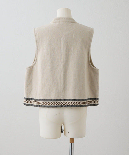 《ショート丈/綿麻素材》 花卉刺繡 棉麻質感 馬甲 SUM1 STYLE款