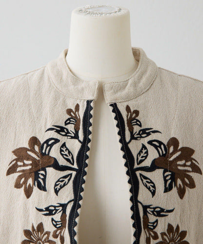 《ショート丈/綿麻素材》 花卉刺繡 棉麻質感 馬甲 SUM1 STYLE款