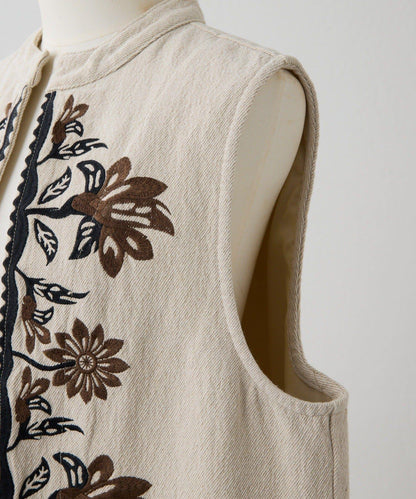 《ショート丈/綿麻素材》 花卉刺繡 棉麻質感 馬甲 SUM1 STYLE款