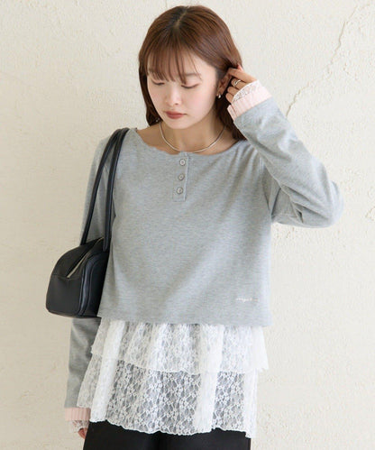 小短款亨利領長袖T恤