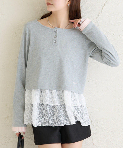 小短款亨利領長袖T恤