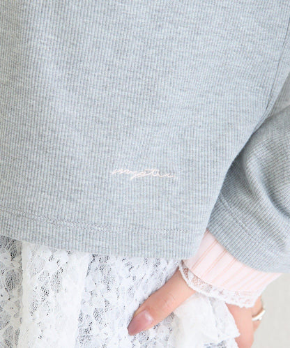 小短款亨利領長袖T恤