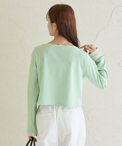 小短款亨利領長袖T恤