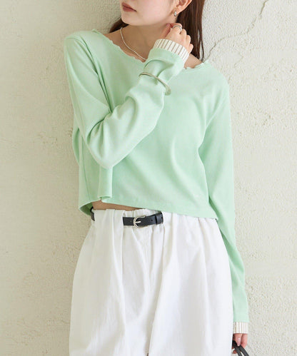 小短款亨利領長袖T恤