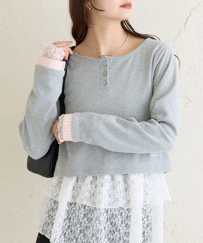 小短款亨利領長袖T恤