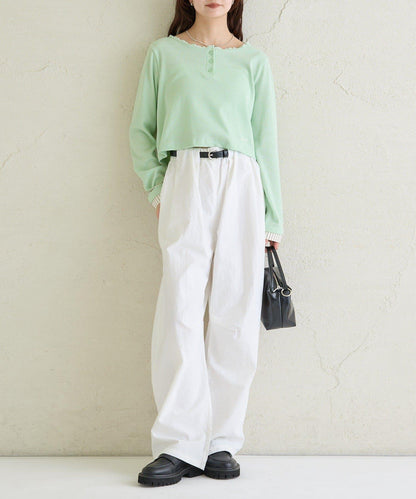 小短款亨利領長袖T恤