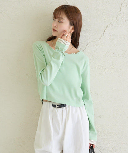 小短款亨利領長袖T恤