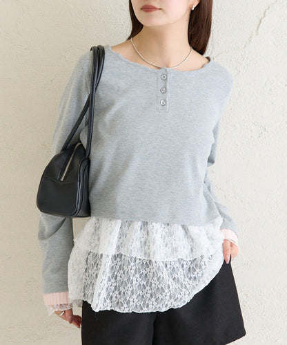 小短款亨利領長袖T恤