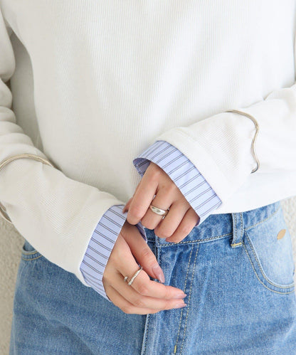 小短款亨利領長袖T恤