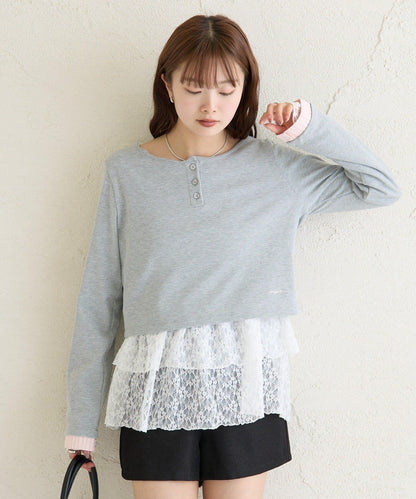 小短款亨利領長袖T恤