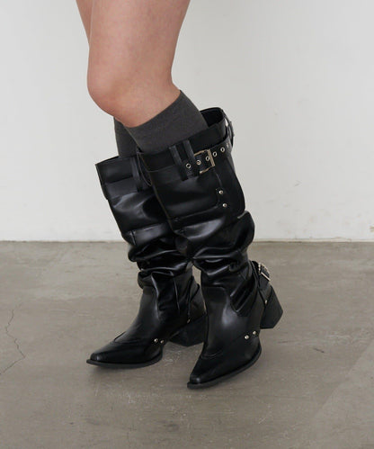 帶扣帶裝飾長筒靴