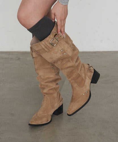 帶扣帶裝飾長筒靴