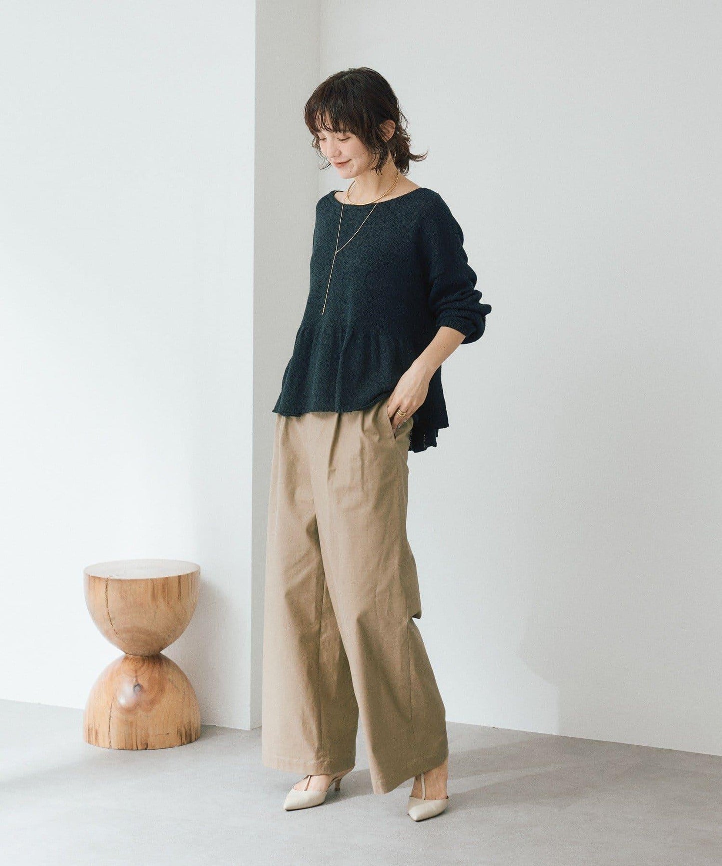 潮流風格 褶襉寬鬆 斜紋棉布 褲子