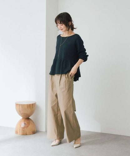 潮流風格 褶襉寬鬆 斜紋棉布 褲子