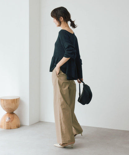 潮流風格 褶襉寬鬆 斜紋棉布 褲子