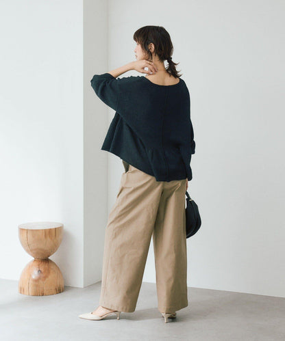 潮流風格 褶襉寬鬆 斜紋棉布 褲子