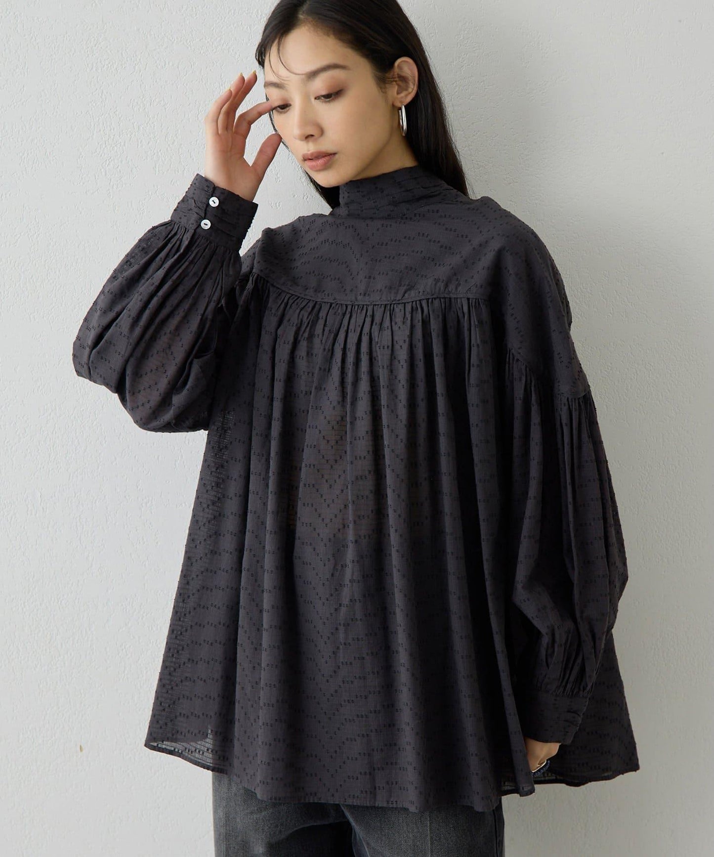 棉質褶皺拼接襯衫