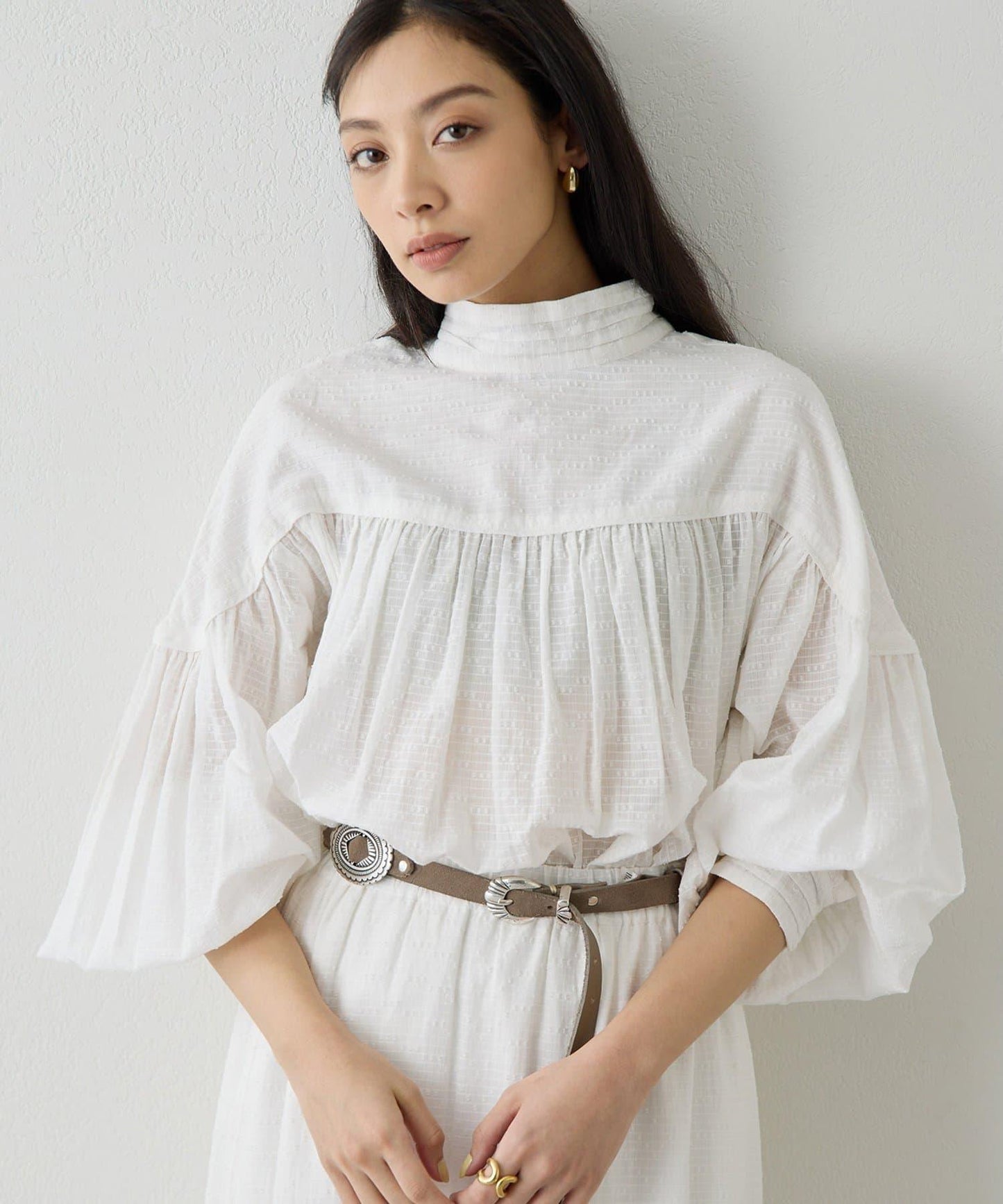 棉質褶皺拼接襯衫