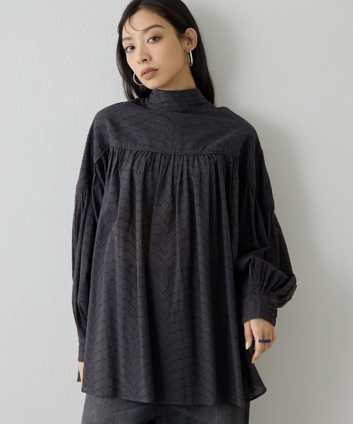 棉質褶皺拼接襯衫