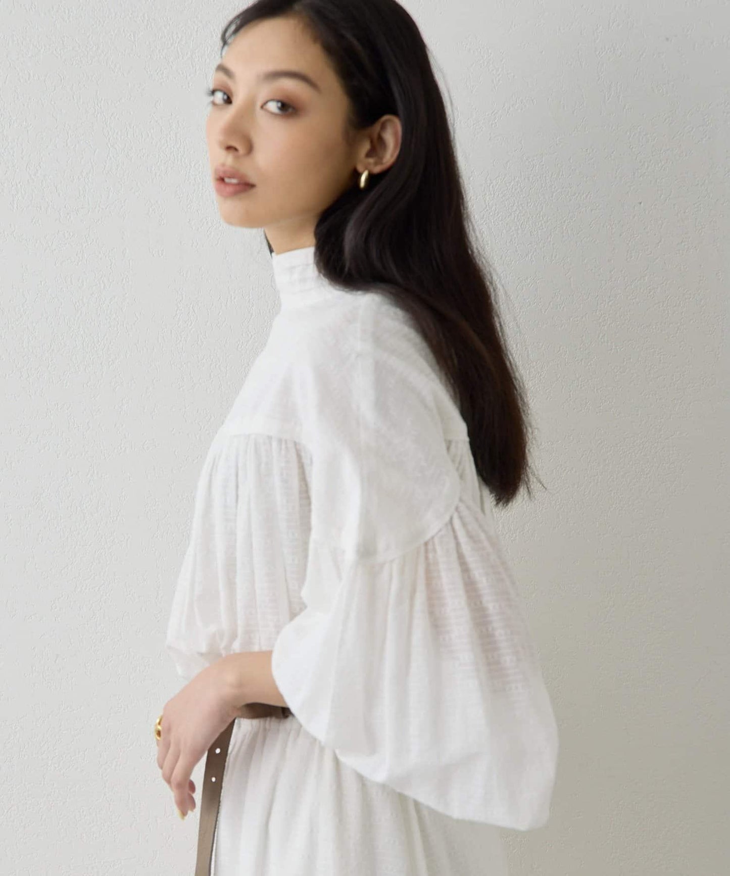 棉質褶皺拼接襯衫