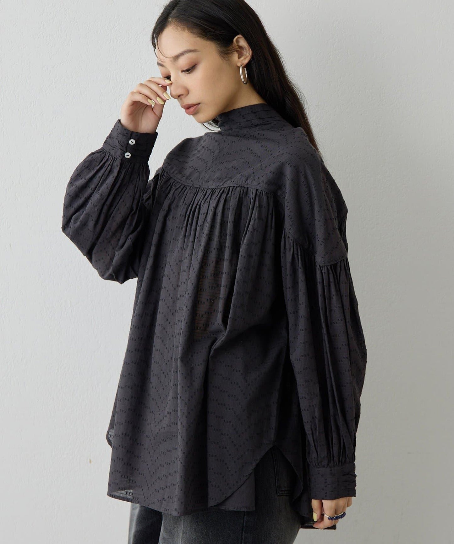 棉質褶皺拼接襯衫