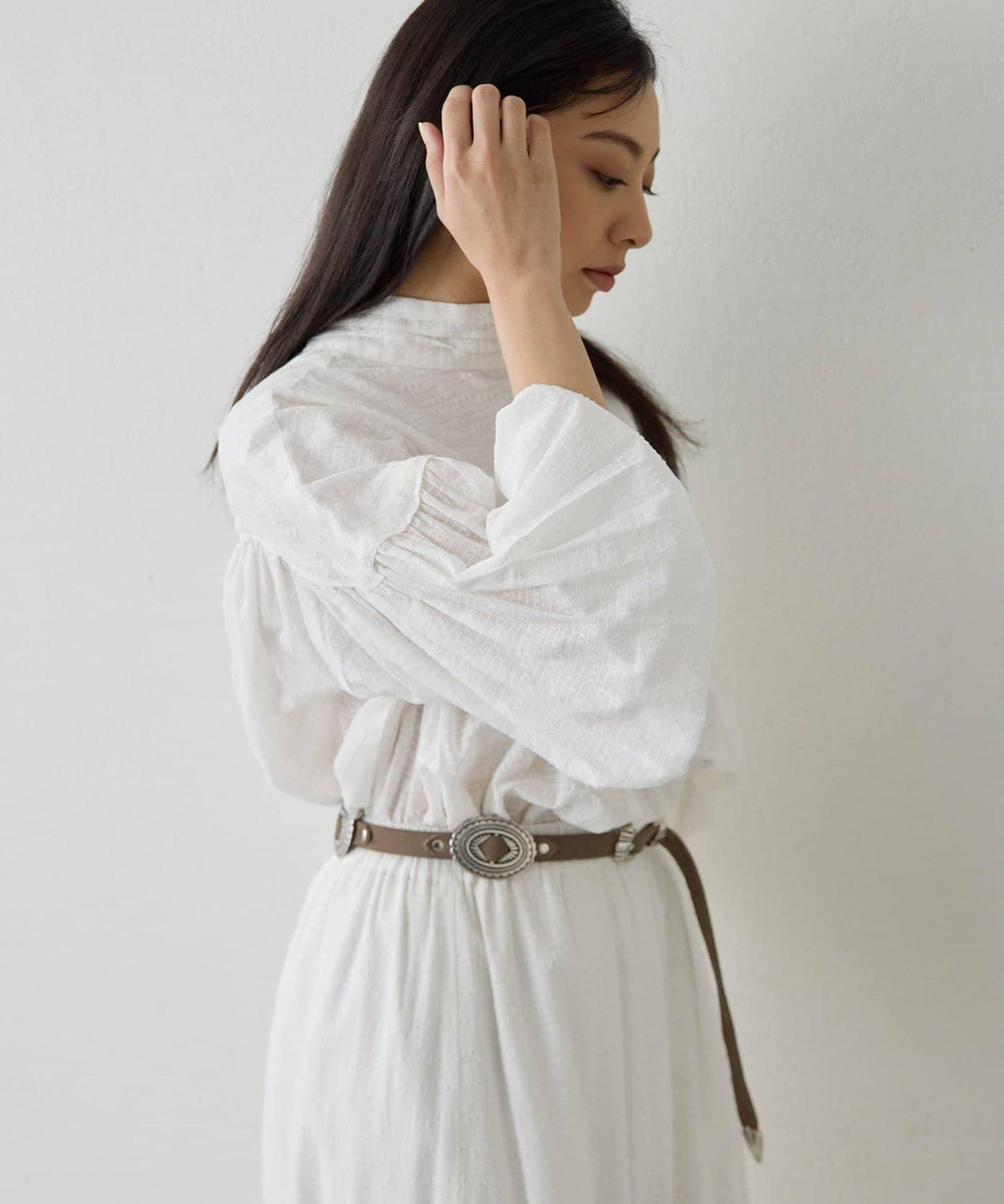 棉質褶皺拼接襯衫