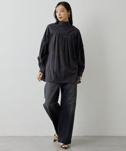 棉質褶皺拼接襯衫