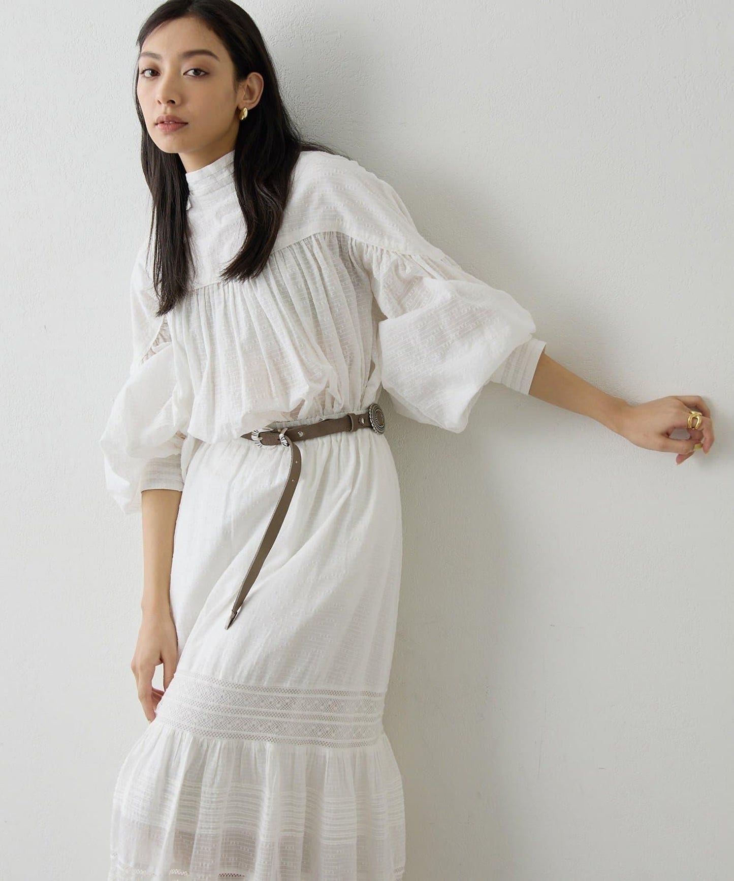 棉質褶皺拼接襯衫