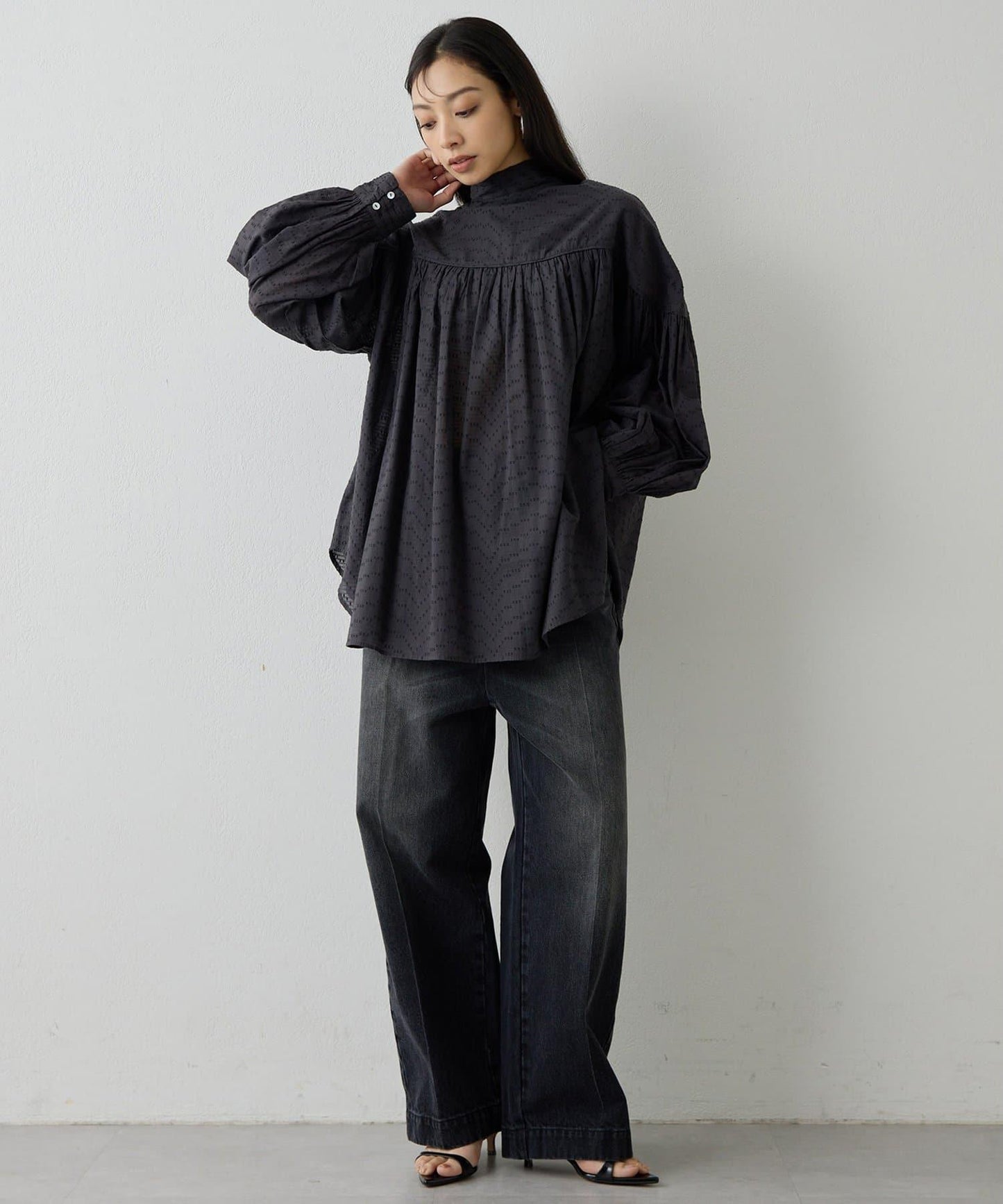 棉質褶皺拼接襯衫