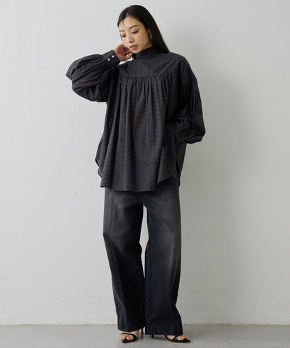 棉質褶皺拼接襯衫