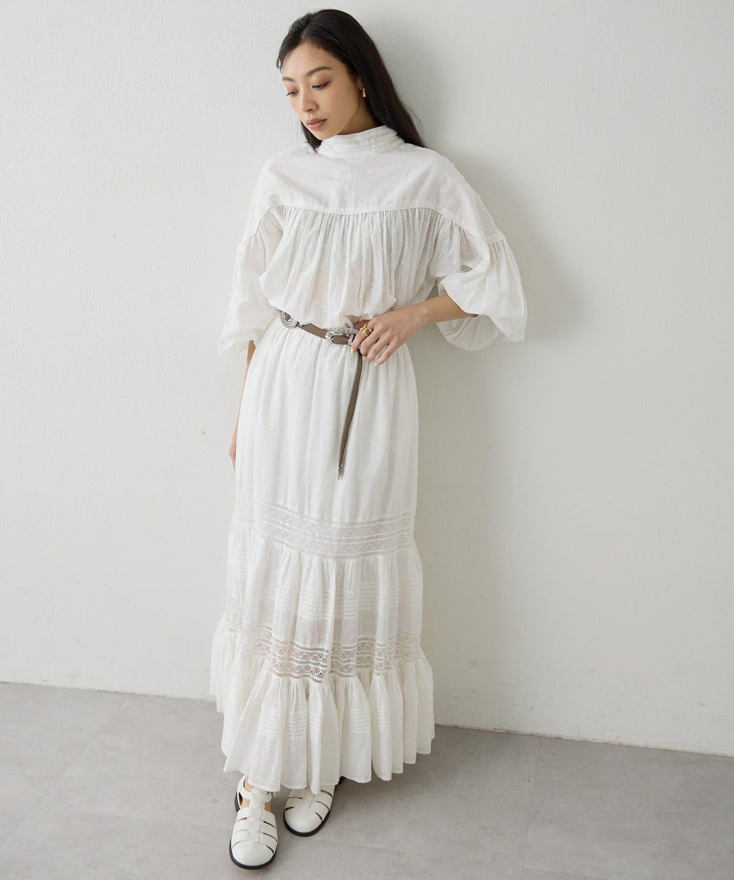 棉質褶皺拼接襯衫