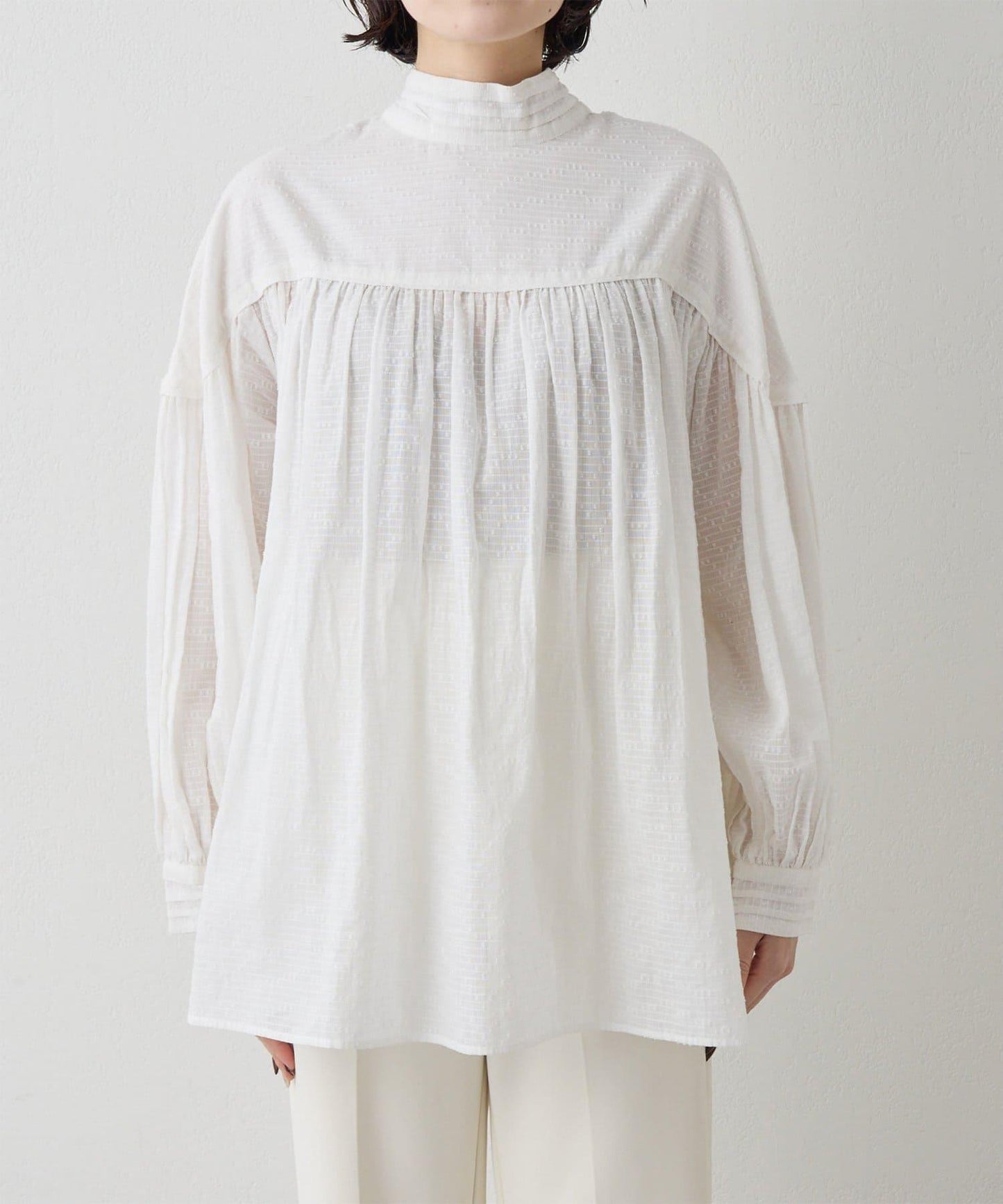 棉質褶皺拼接襯衫