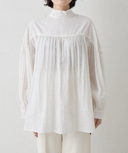 棉質褶皺拼接襯衫