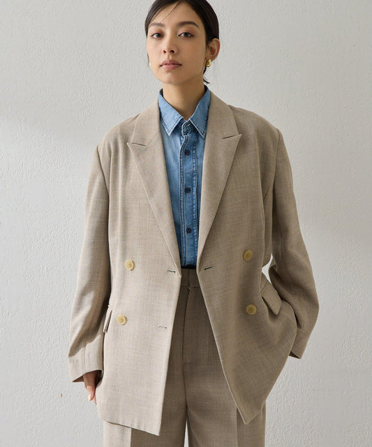 亞麻風 雙排設計 西裝外套