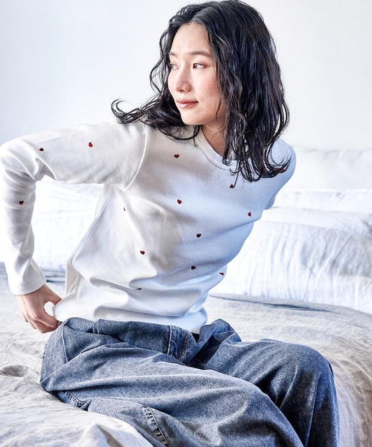 迷你愛心刺繡 長袖T恤