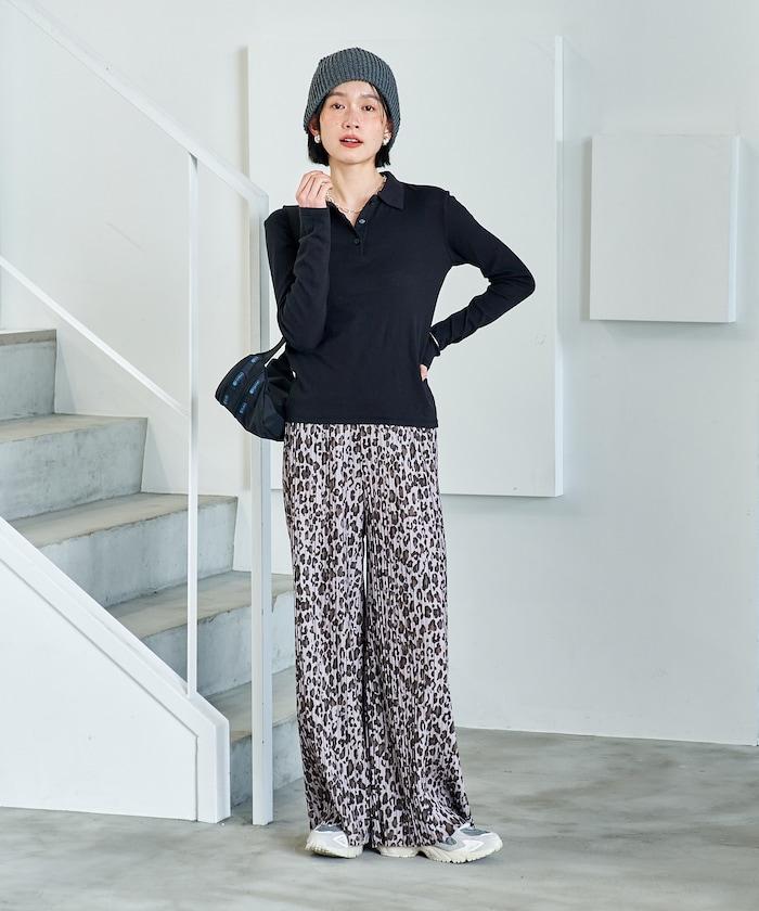 褶皺豹紋印花 褲子