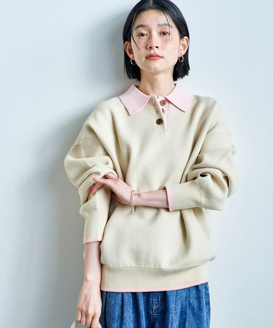 可機洗 衛衣風 配色 Polo針織衫