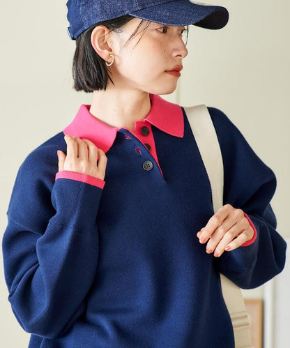 可機洗 衛衣風 配色 Polo針織衫