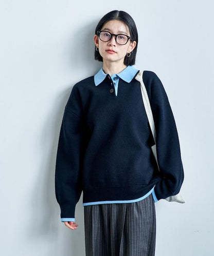 可機洗 衛衣風 配色 Polo針織衫
