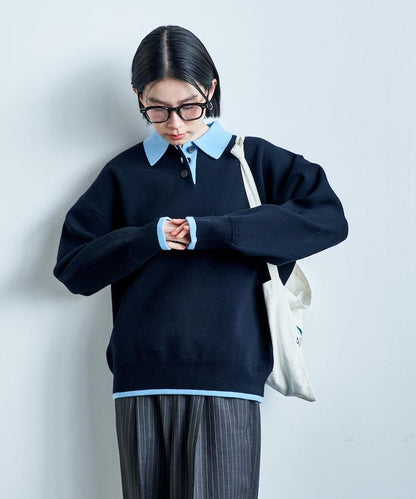可機洗 衛衣風 配色 Polo針織衫