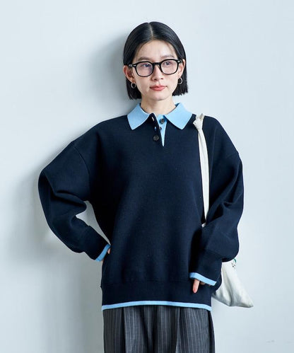 可機洗 衛衣風 配色 Polo針織衫