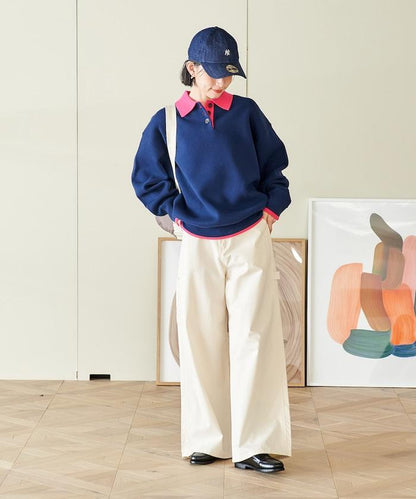 可機洗 衛衣風 配色 Polo針織衫